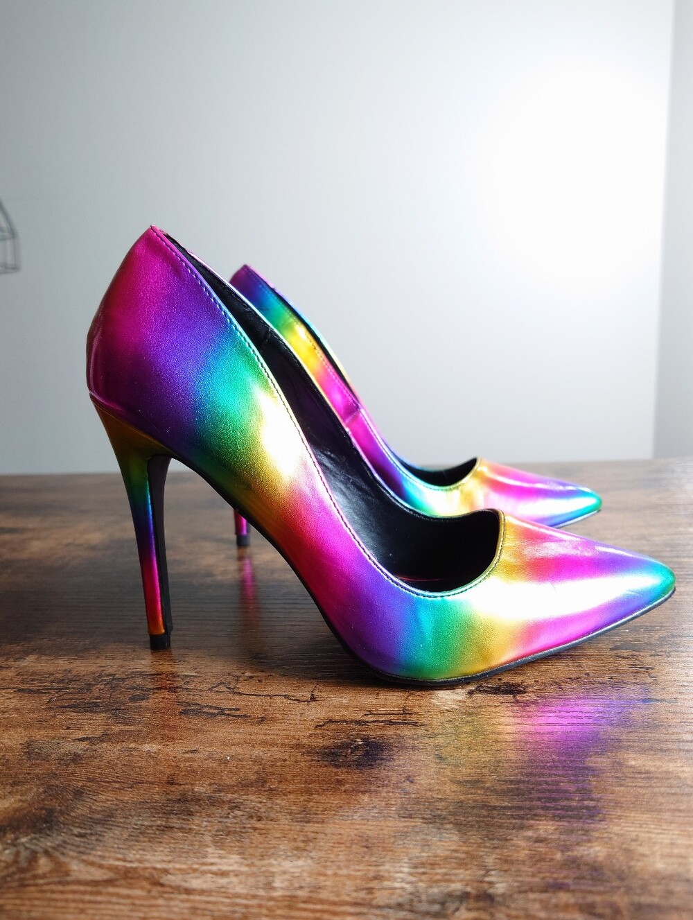 Rainbow Holographic Stiletto Heels Size 9 Metallic Pointed Toe Pumps